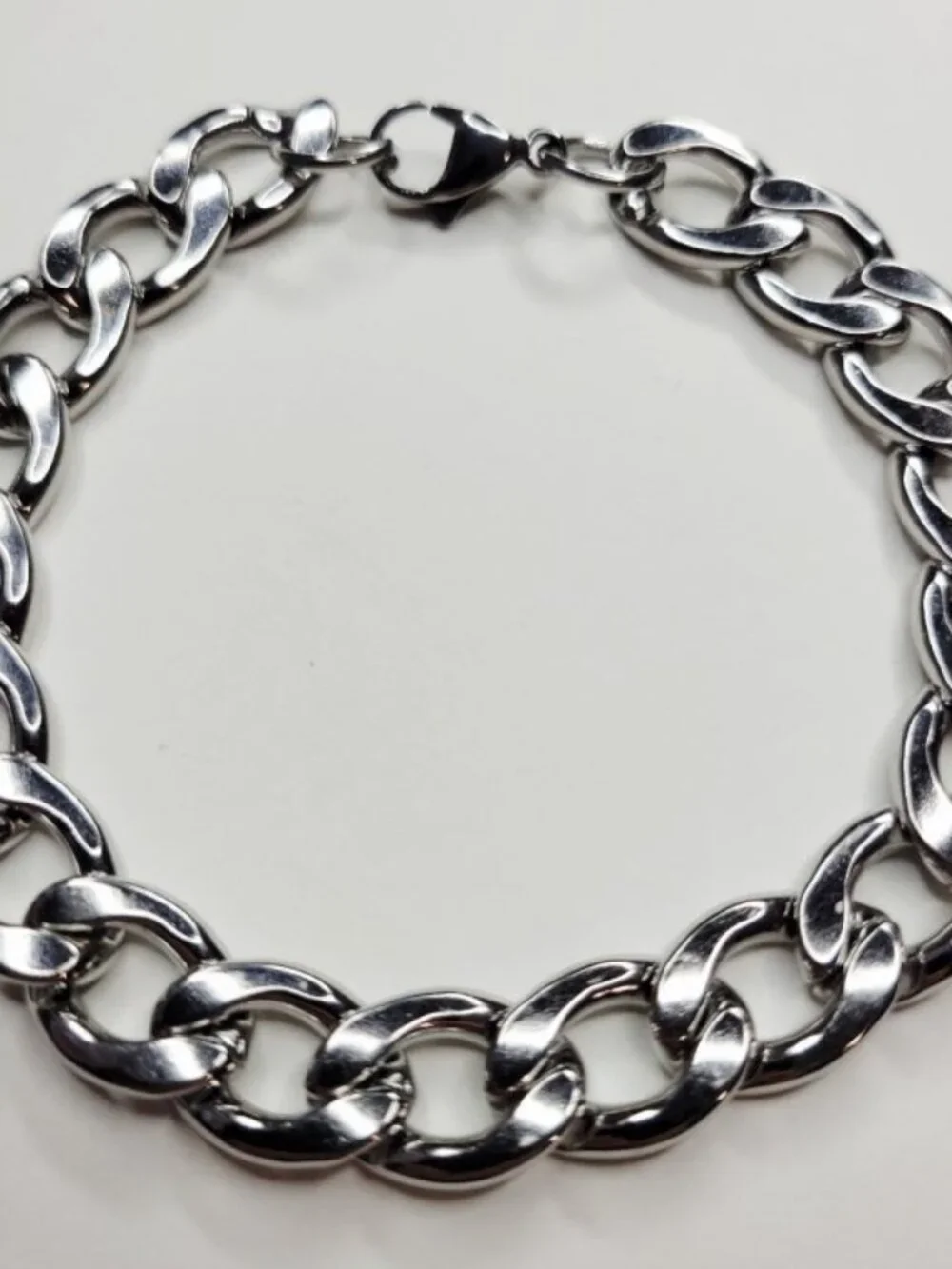 NWT Mens 12mm Shiny Stainless Steel Cuban Link Bracelet Lobster Clasp – 8 in